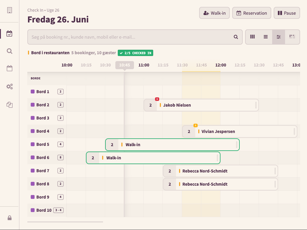 Better Booking – check-in og bordoversigt